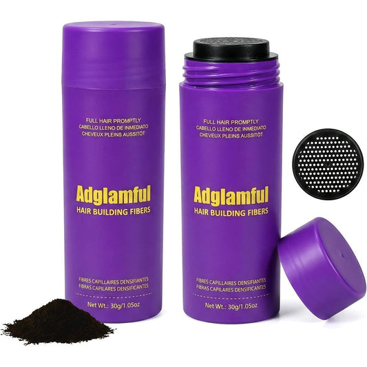 Kavya Adglamful Hair Building Fibers front view showing the dual pack purple canisters