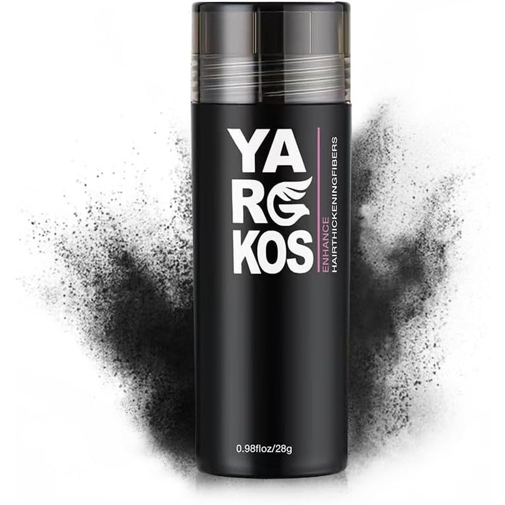 Mifanyo Yargkos hair building fibers black front view of bottle for instant hair thickening powder.