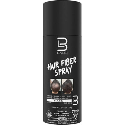 L3VEL3 Black Hair Fiber Spray front view bottle for instant bald spot coverage