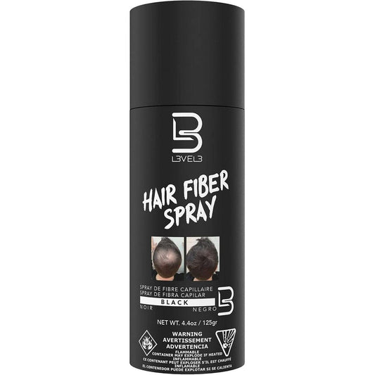 L3VEL3 Black Hair Fiber Spray front view bottle for instant bald spot coverage