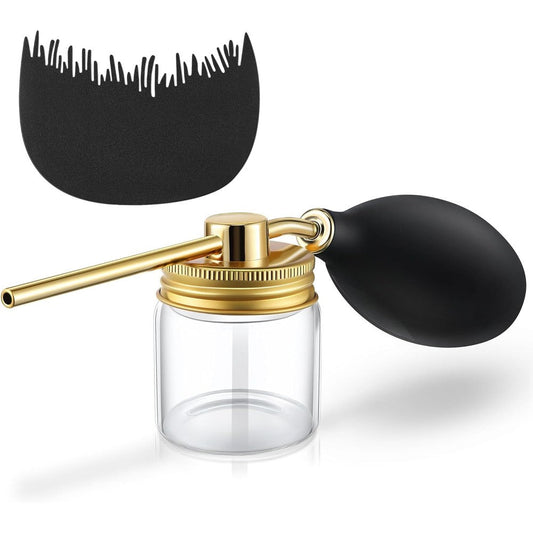 Hohean Hair Building Fiber Spray Applicator in gold front view showcasing the glass bottle and pump nozzle.