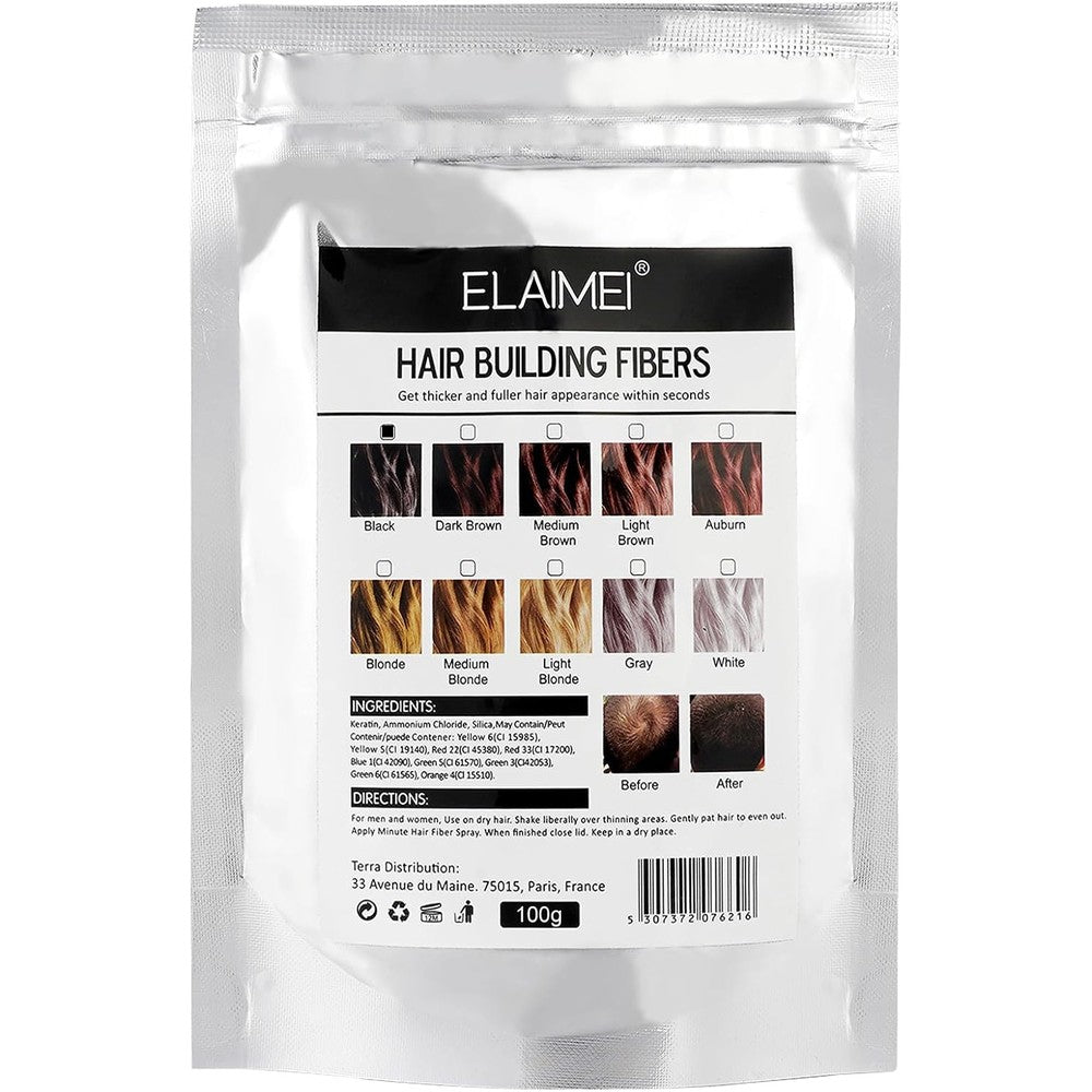 Aliver hair building fibers spray refill powder black front view bottle packaging
