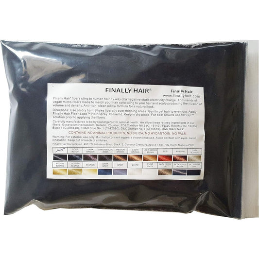 Finally Hair Fibers Refill Bag front view showing premium hair loss concealer powder pack