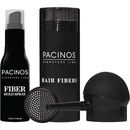 Pacinos Hair Fiber Kit front view dark brown hair thickening product