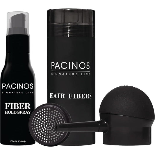 Pacinos Hair Fiber Kit front view dark brown hair thickening product