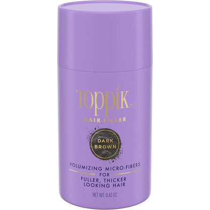 Toppik Hair Filler Dark Brown 12G front view of container showcasing authentic premium packaging.