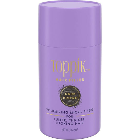 Toppik Hair Filler Dark Brown 12G front view of container showcasing authentic premium packaging.