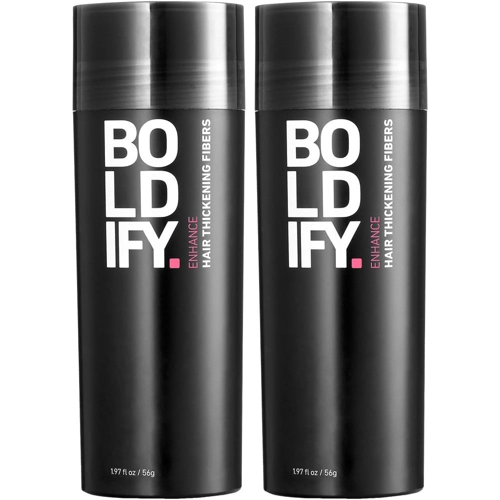 Boldify Hair Fibers Black front view of the dual pack bottles showing product labeling.