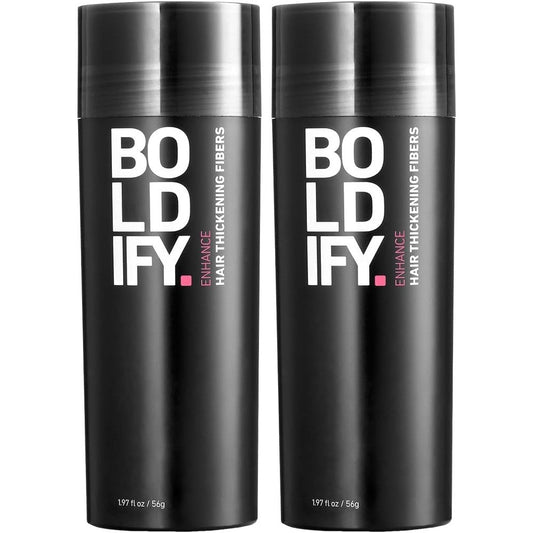 Boldify Hair Fibers Black front view of the dual pack bottles showing product labeling.