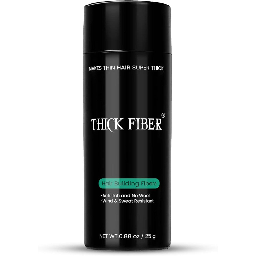 Thick Fiber hair building fibers black 25 grams front view bottle