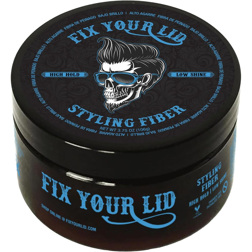 Fix Your Lid hair styling fiber front view jar for mens grooming