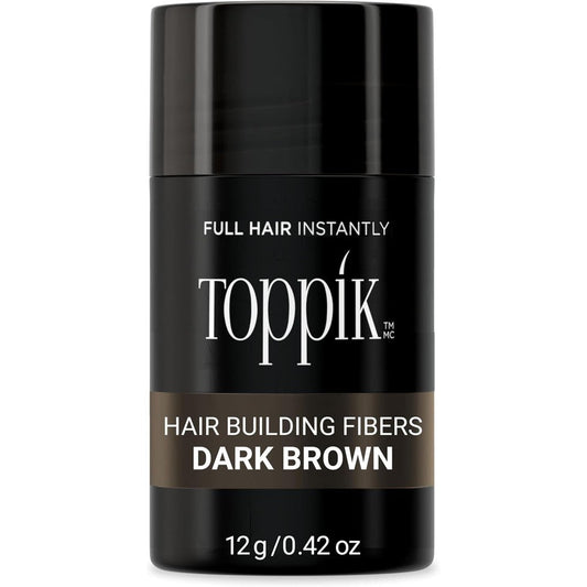 Toppik Hair Building Fibers bottle front view showing brand logo for hair thickening powder