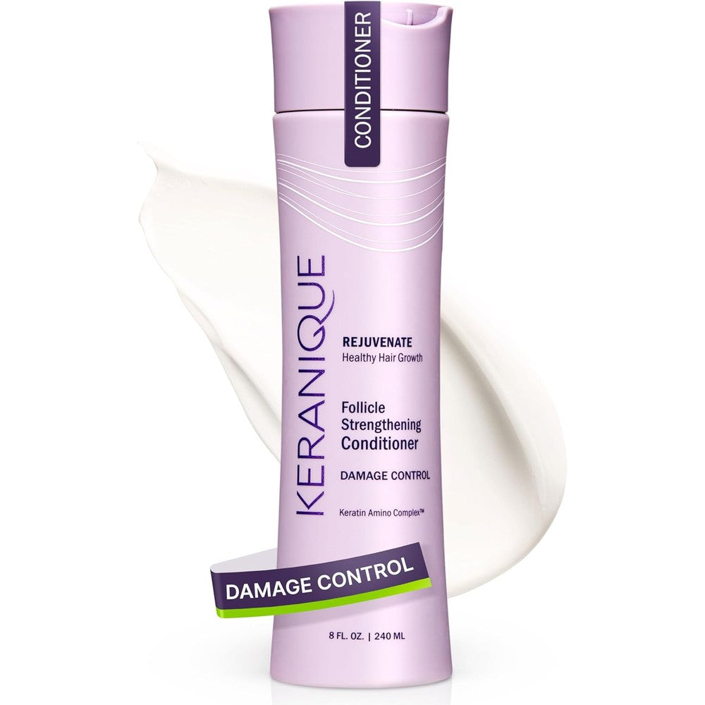 Keranique Damage Control Conditioner 8 Fluid Ounce front view bottle showcasing the authentic keratin treatment formula.