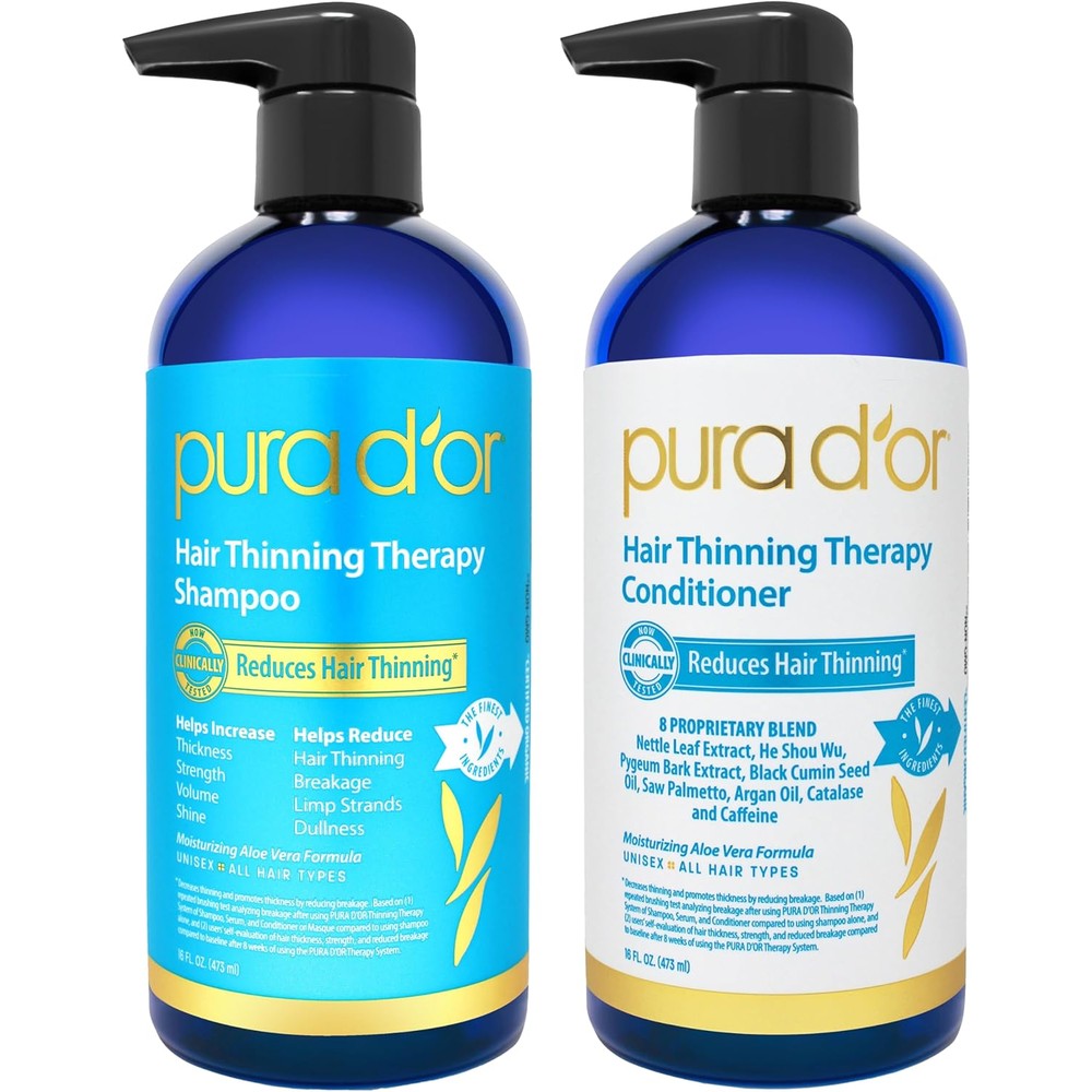 Pura D'Or Hair Thinning Therapy Shampoo and Conditioner set front view