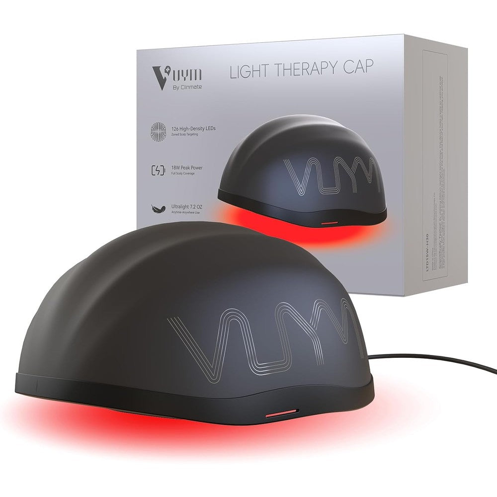 V VYM By Clinmate red light therapy cap front view for hair growth