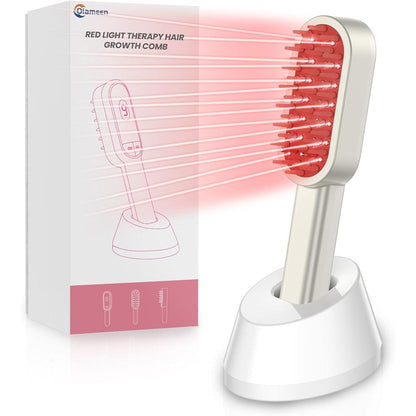 Haubat Laser Therapy Hair Growth Comb front view with charging base.