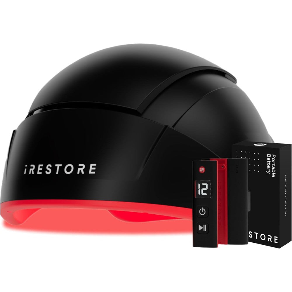 Irestore Elite laser hair growth helmet with battery pack