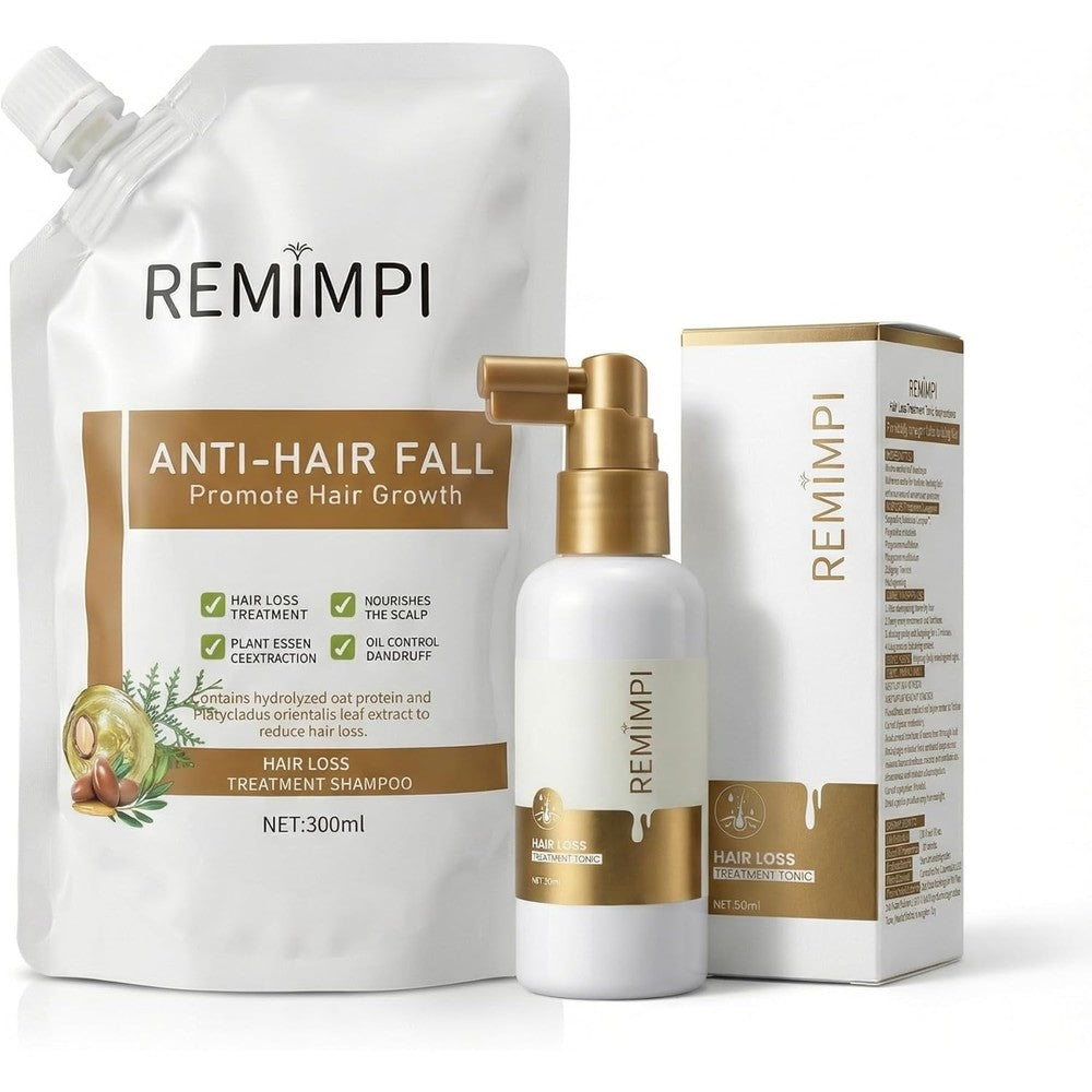 REMIMPI Anti Hair Loss Shampoo and Tonic Set front view showcasing the packaging