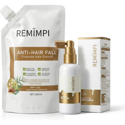 REMIMPI Anti Hair Loss Shampoo and Tonic Set front view showcasing the packaging
