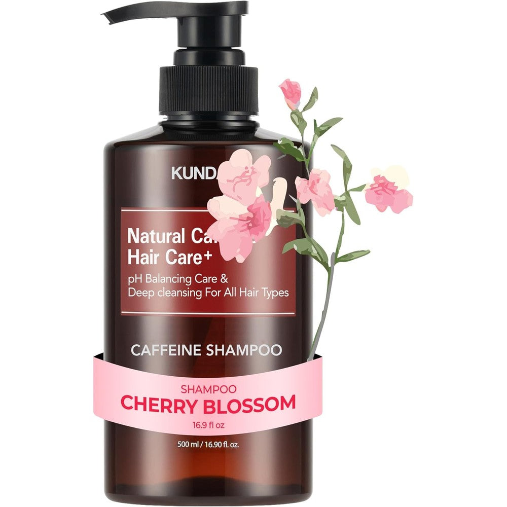 Kundal cherry blossom caffeine scalp care shampoo bottle front view