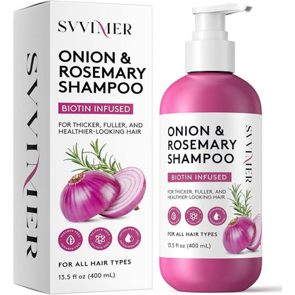 Svvimer Onion Rosemary and Biotin Shampoo front view bottle for hair growth