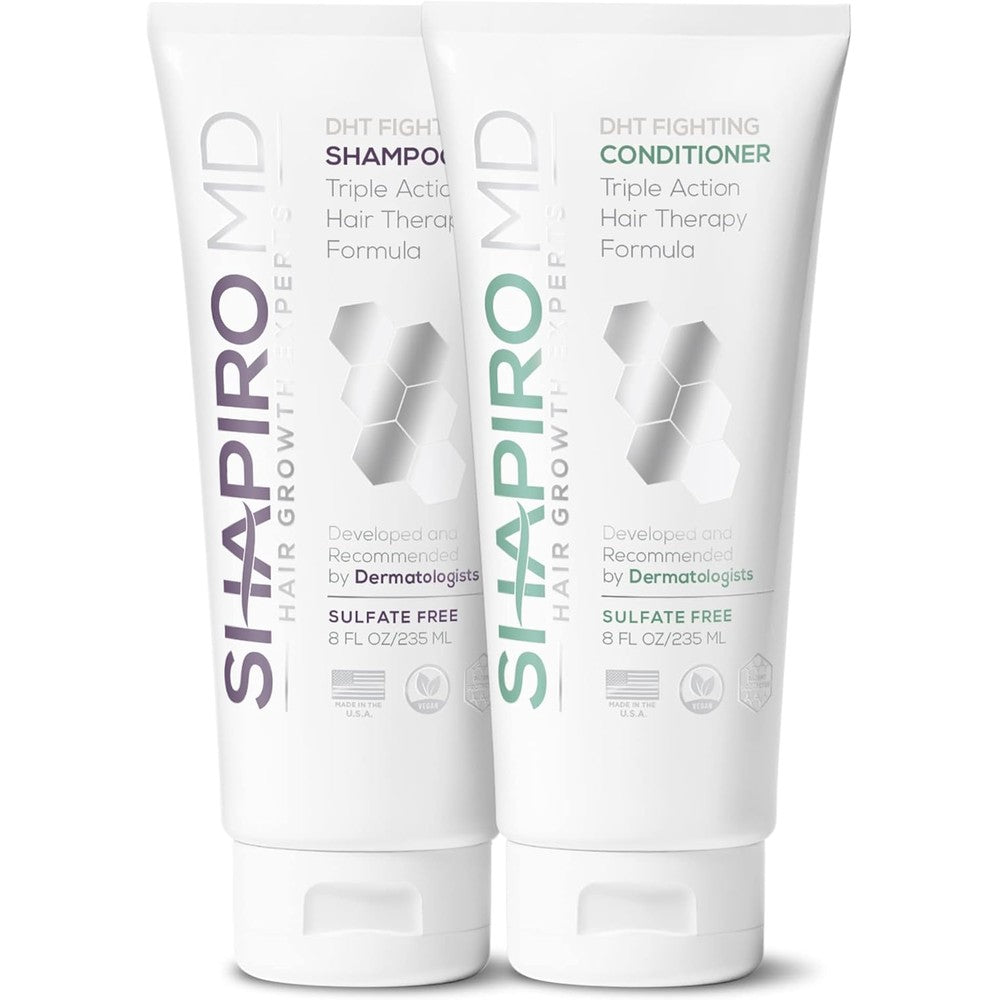 Shapiro MD hair loss shampoo and conditioner set front view bottle packaging