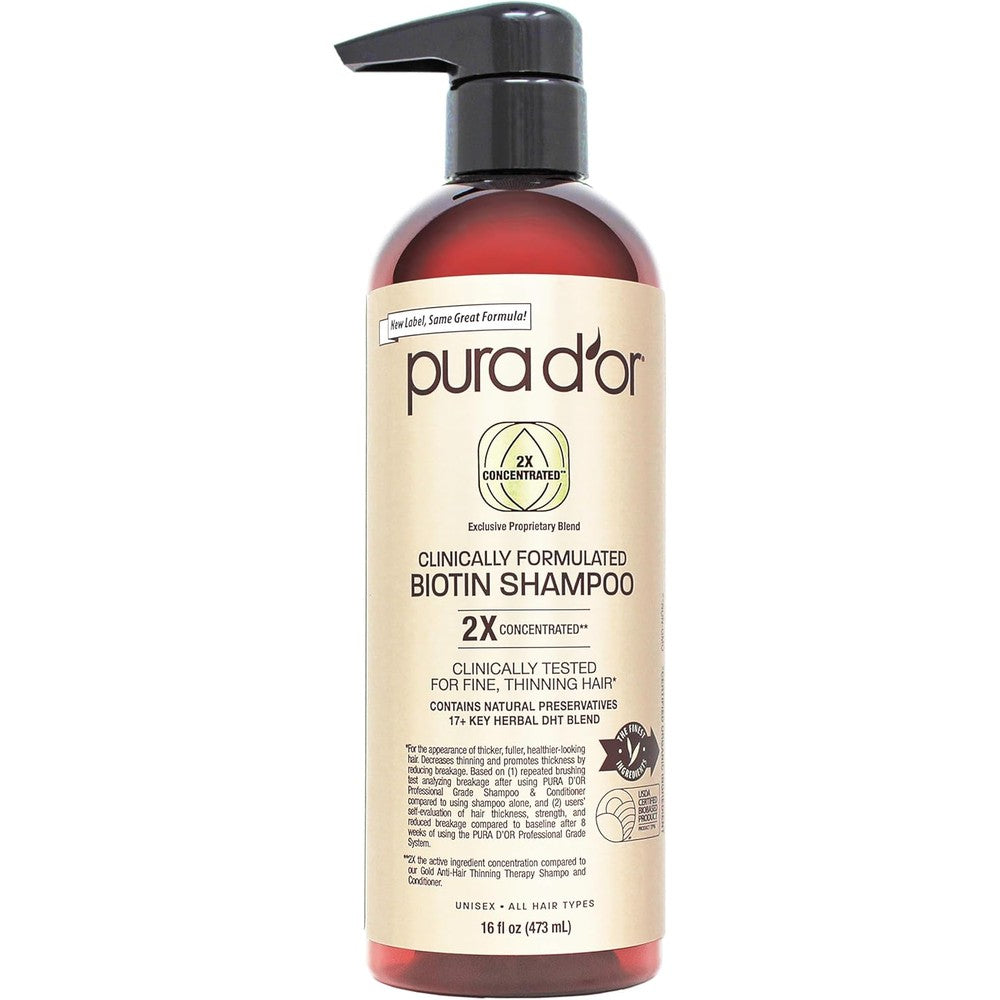 Pura D'Or Professional Grade Biotin Anti-Thinning Shampoo front view bottle packaging
