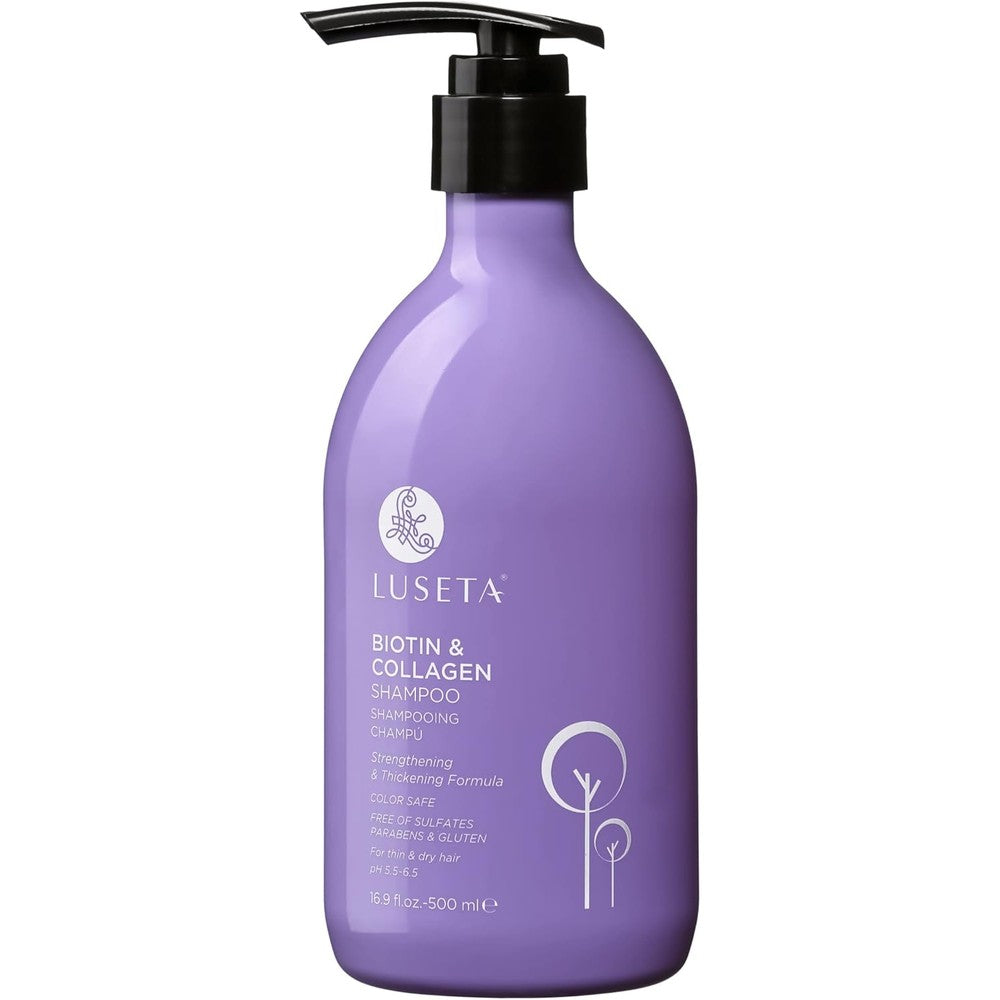 Luseta Beauty Biotin and Collagen Hair Growth Shampoo front view of purple bottle