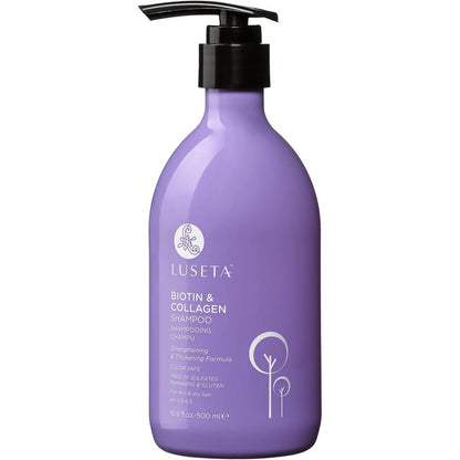 Luseta Beauty Biotin and Collagen Hair Growth Shampoo front view of purple bottle