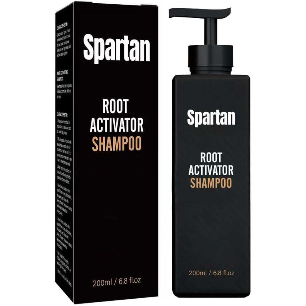 NJKAHA Spartan Root Activator Shampoo front view bottle showing hair growth formula.