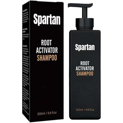 NJKAHA Spartan Root Activator Shampoo front view bottle showing hair growth formula.
