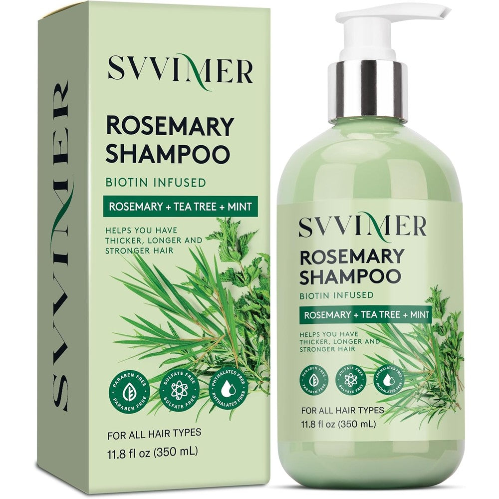Svvimer rosemary hair thickening shampoo front view bottle packaging