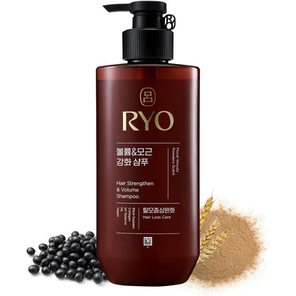 Ryo Strengthen and Volume Shampoo front view bottle showing premium Korean ginseng packaging