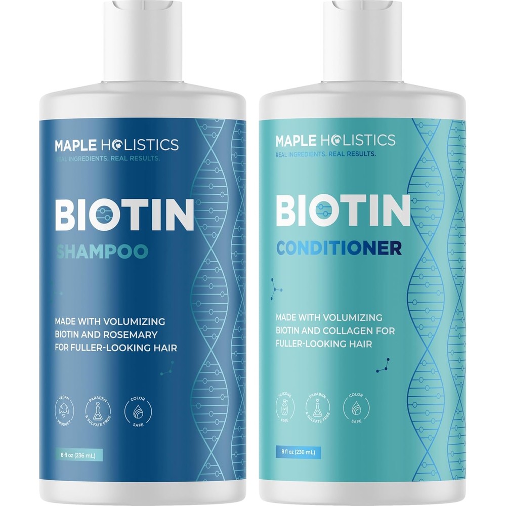 Maple Holistics Rosemary Biotin Shampoo and Conditioner front view for hair loss treatment.