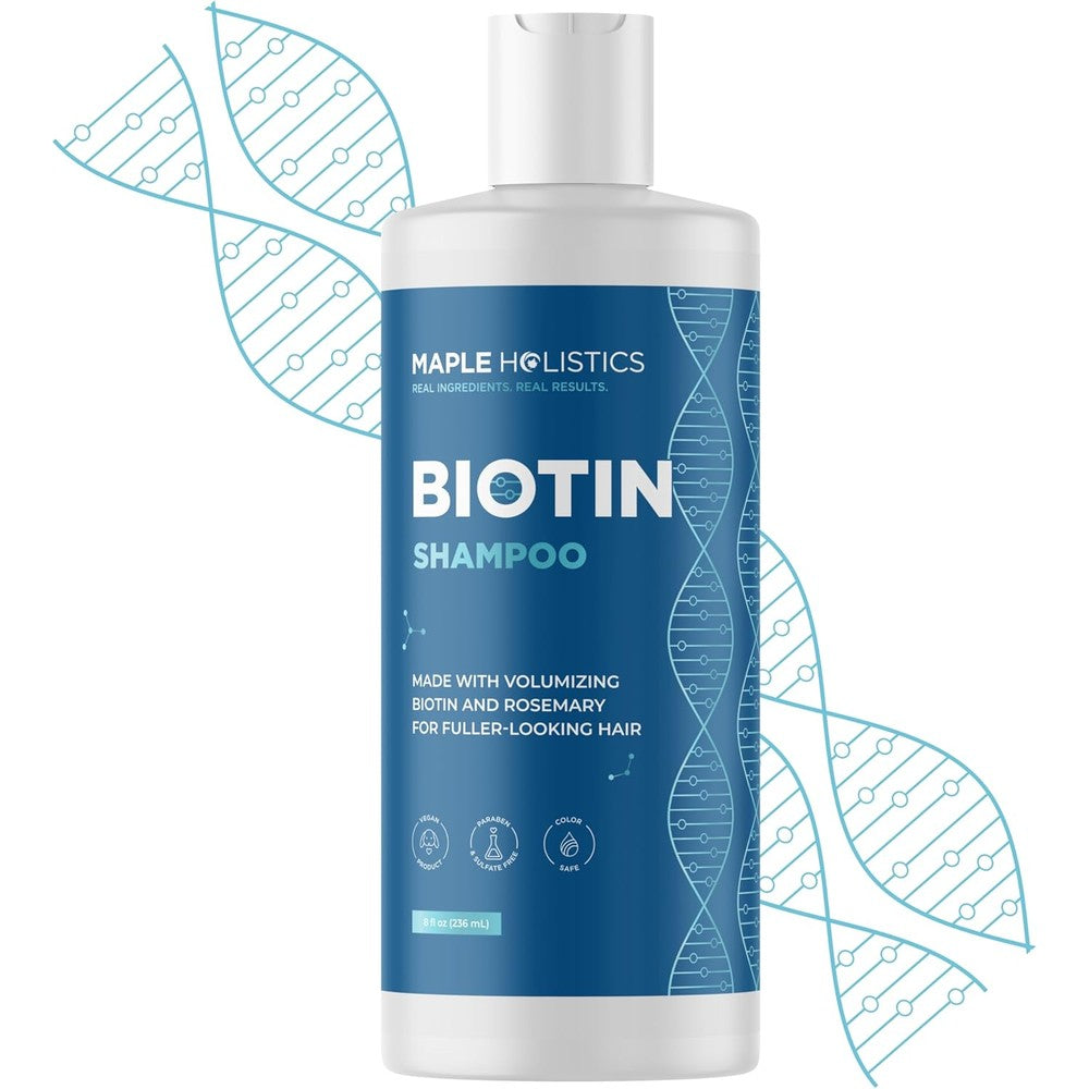 Maple Holistics Rosemary and Biotin Shampoo front view bottle for thinning hair care