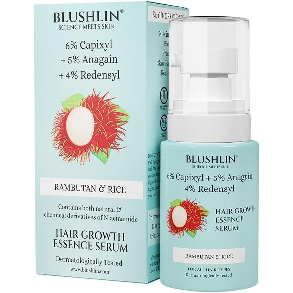 Blushlin Science Meets Skin Hair Growth Serum front view 30ml bottle for hair density