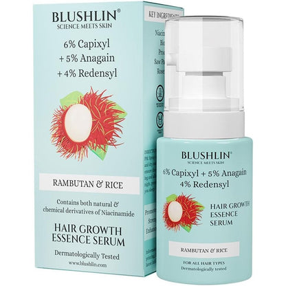 Blushlin Science Meets Skin Hair Growth Serum front view 30ml bottle for hair density