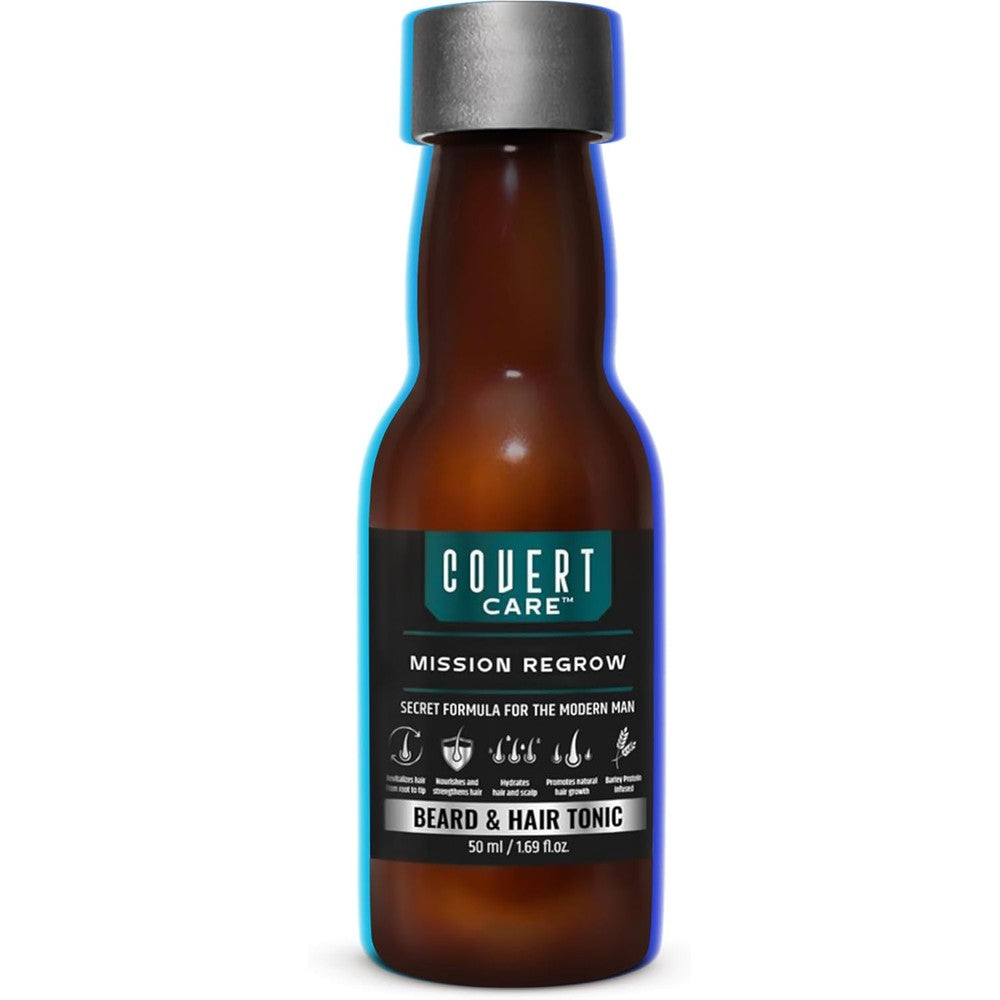Arata Covert Care Mission Regrow Beard and Hair Thickening Serum front view bottle showing root activator text