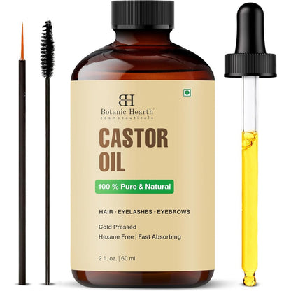 Botanic Hearth Castor Oil front view bottle with dropper for hair growth