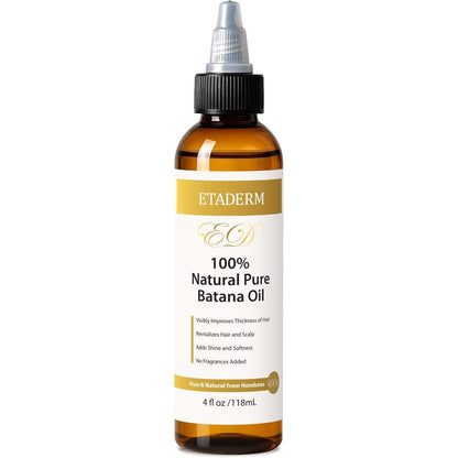 ETADERM Raw Batana Oil for hair growth front view of the four fluid ounce bottle.