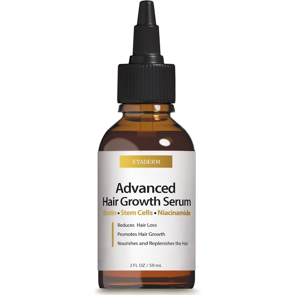 Etaderm Advanced Hair Growth Serum front view bottle for scalp treatment