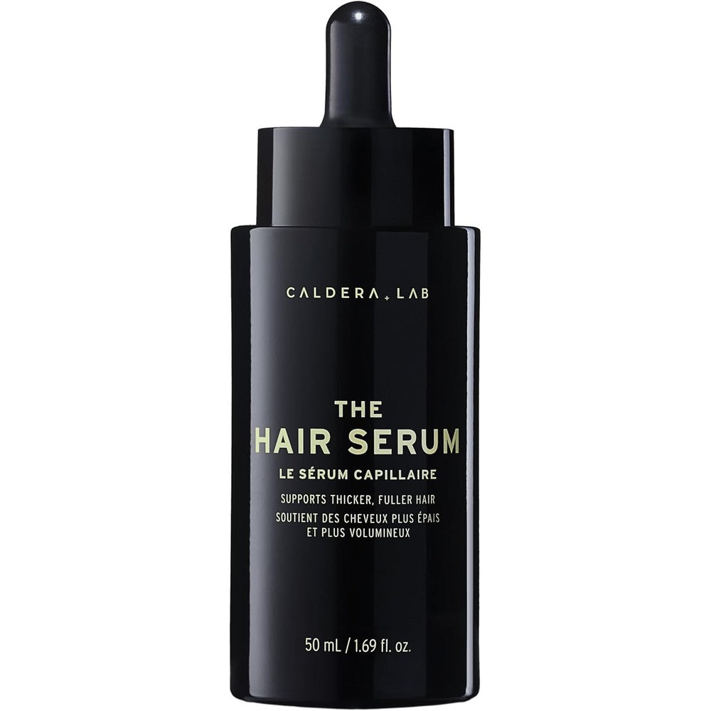 Caldera + Lab The Hair Serum front view of the 1.69 fluid ounce bottle for men's hair thickening.