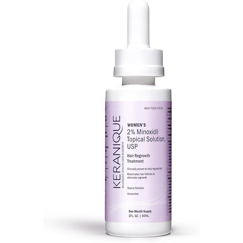 Keranique Hair Regrowth Treatment front view bottle showing two percent minoxidil formula