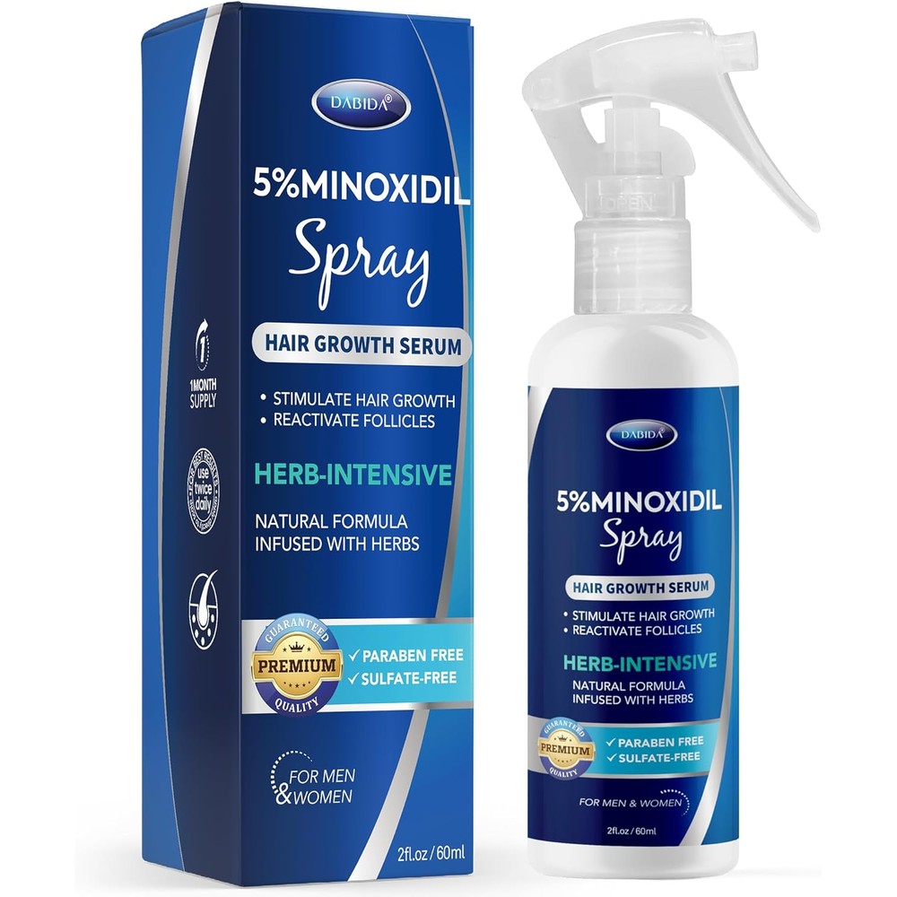 DABIDA 5 percent minoxidil hair regrowth spray 60 milliliter bottle front view for hair loss treatment