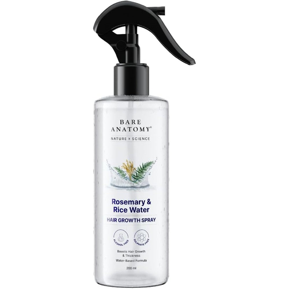 Bare Anatomy Rosemary Water Spray 200ml front view bottle for hair growth solutions.