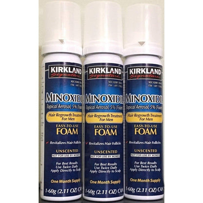Kirkland Signature Minoxidil 5 percent foam for men hair growth treatment three month supply front view