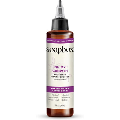 Soapbox Oh My Growth Lengthening Vitamin Booster Hair Treatment front bottle view for hair strengthening