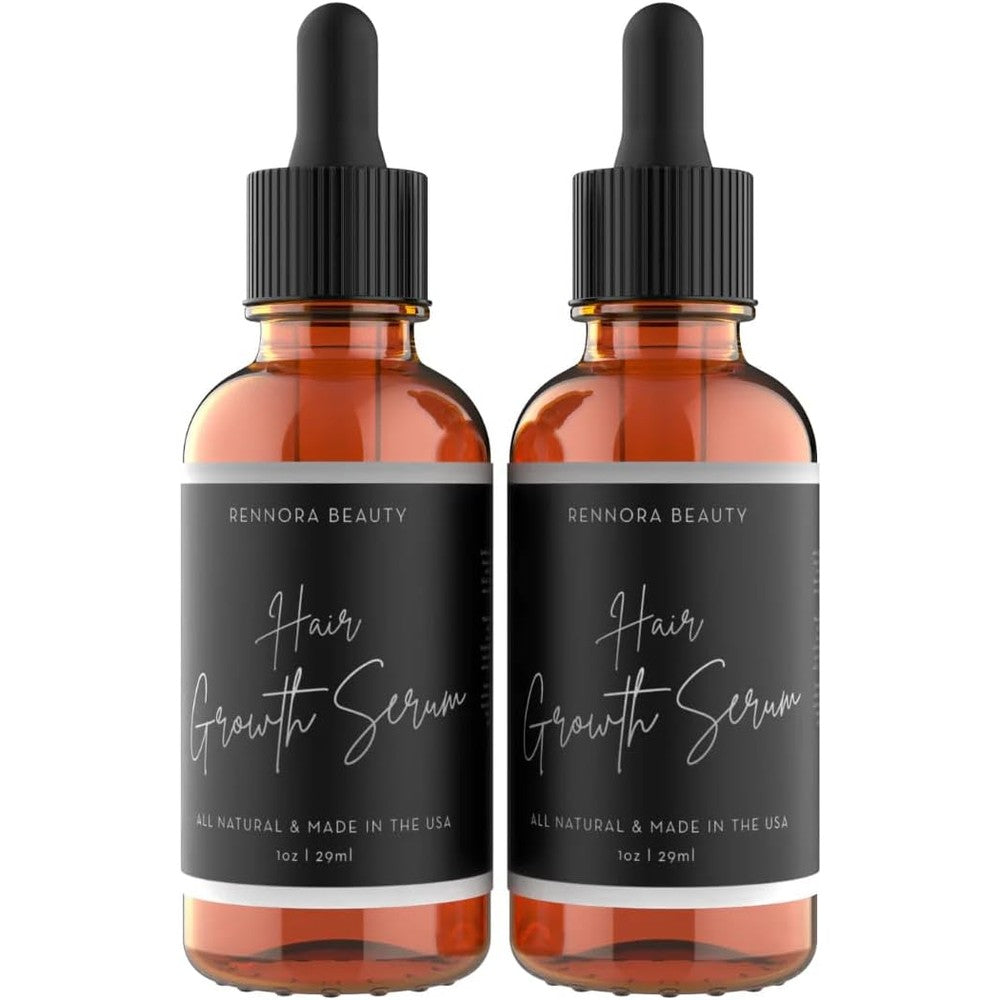Rennora Beauty Hair Growth Serum front view showing two bottles of the natural scalp oil treatment.