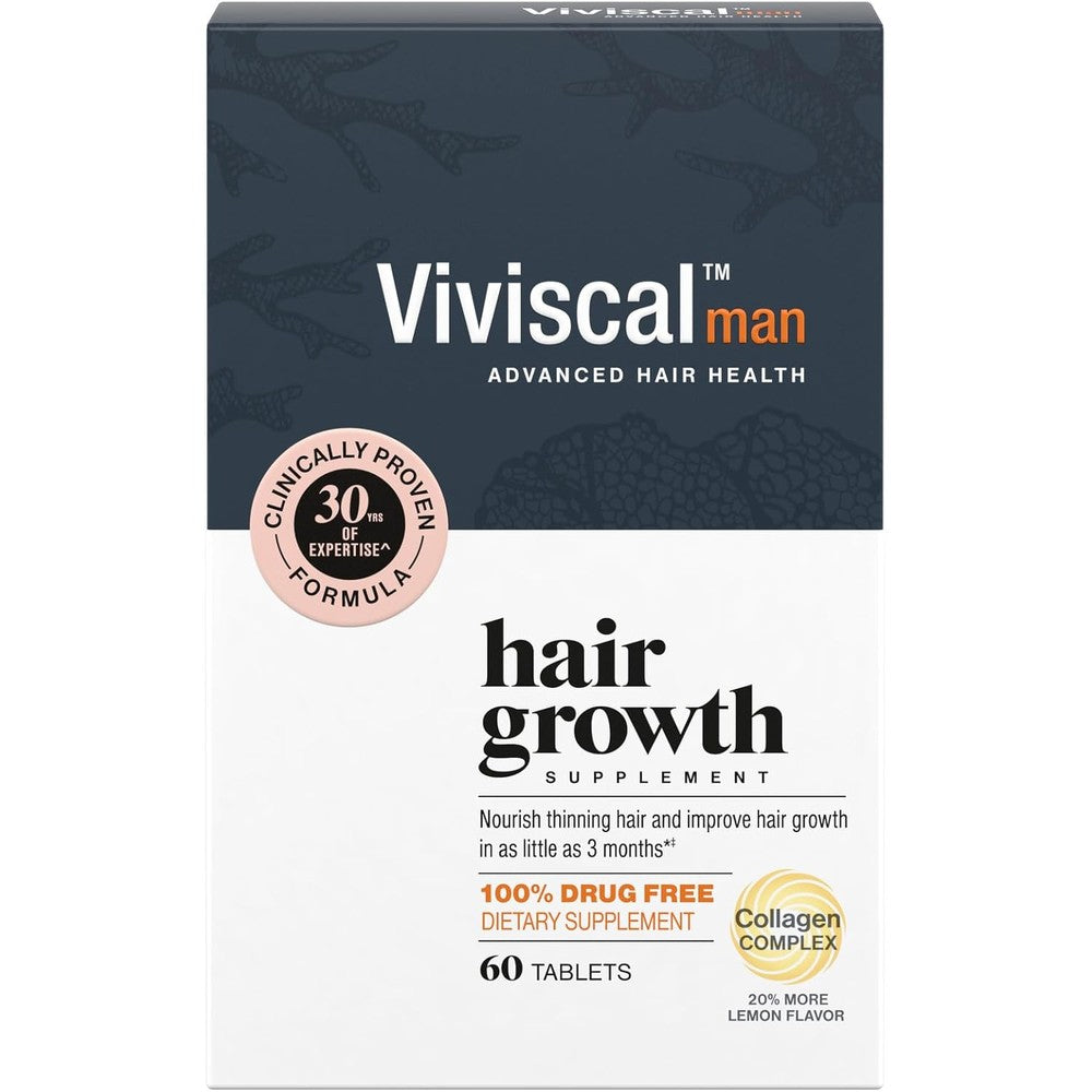 Viviscal Men's Hair Growth Supplements 60 tablets front packaging view for thicker fuller hair