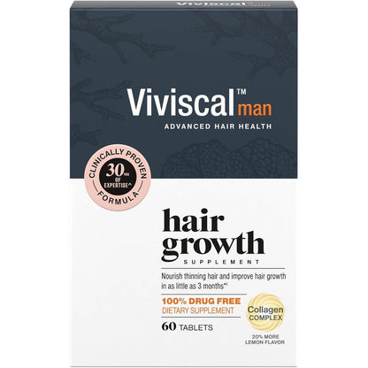 Viviscal Men's Hair Growth Supplements 60 tablets front packaging view for thicker fuller hair